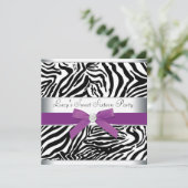 Invitation Zebra Purple Bow Purple Zebra Sweet 16 Anniversair (Debout devant)