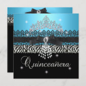 Invitation Zebra Quinceanera 15e anniversaire fête Bleu Noir (Devant / Derrière)