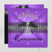 Invitation Zebra Quinceanera 15e anniversaire fête violet noi (Devant / Derrière)