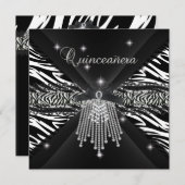 Invitation Zebra Quinceanera 15e Blanche Black Zebra Lace 3 (Devant / Derrière)