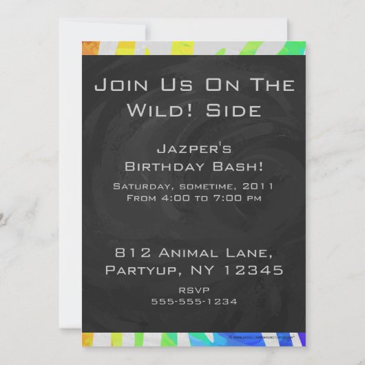 Invitation Zebra Rainbow et White Print (Dos)