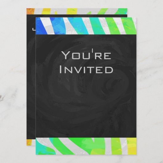 Invitation Zebra Rainbow et White Print (Devant / Derrière)