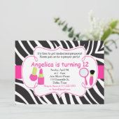 Invitation Zebra rayé Anniversaire Pamper Party Slepover (Debout devant)