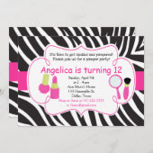 Invitation Zebra rayé Anniversaire Pamper Party Slepover (Devant / Derrière)