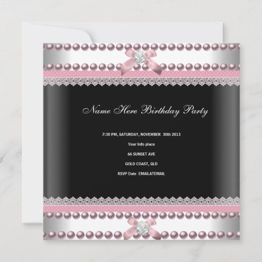Invitation Zebra rose Bow rose Zebra Sweet 16 Anniversaire (Dos)