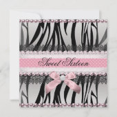 Invitation Zebra rose Bow rose Zebra Sweet 16 Anniversaire (Devant)