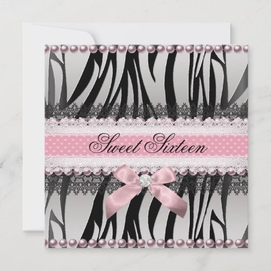 Invitation Zebra rose Bow rose Zebra Sweet 16 Anniversaire (Devant)