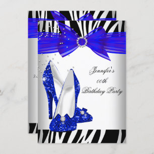 Invitation Zebra Royal Bleu Haut talon Noir fête d'anniversai