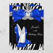 Invitation Zebra Royal Blue Parties scintillant haute chaussu (Devant / Derrière)