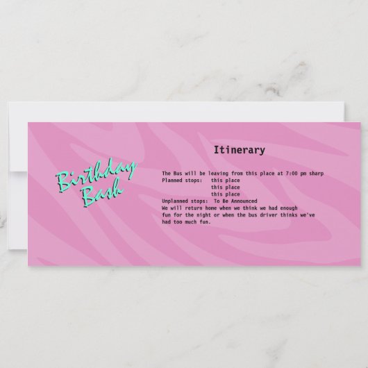 Invitation Zebra Stripe Bus Pass Fête d'anniversaire (Dos)