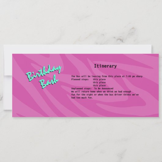 Invitation Zebra Stripe Bus Pass Fête d'anniversaire (Dos)