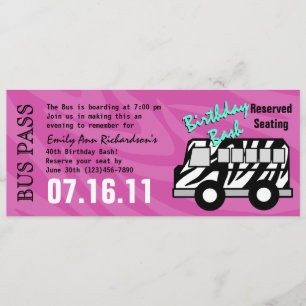 Invitation Zebra Stripe Bus Pass Fête d'anniversaire