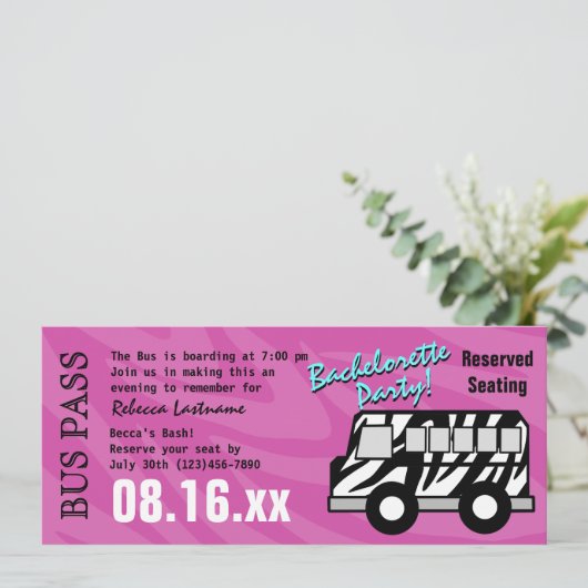 Invitation Zebra Stripe Bus Pass Fête des poules (Debout devant)