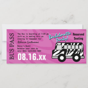 Invitation Zebra Stripe Bus Pass Fête des poules