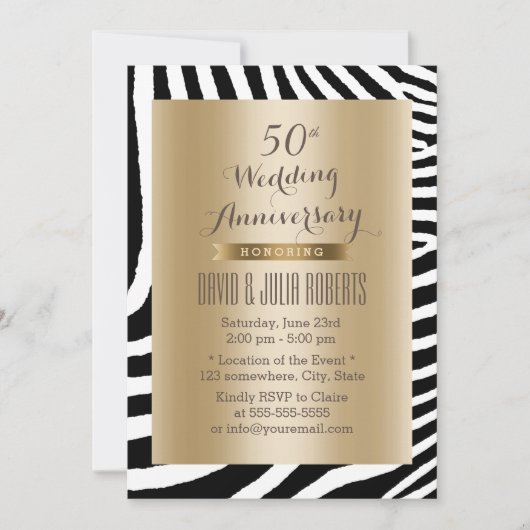 Invitation Zebra Stripes Gold 50e anniversaire Mariage (Devant)