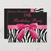 Invitation Zebra Stripes & Hot Pink Imprimé Bow 18e anniversa (Devant / Derrière)