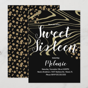 Invitation Zebra Sweet 16 Pailleté Faux Or et Géométrique Feu
