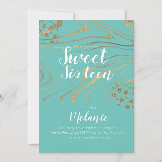 Invitation Zebra Sweet 16 Parties scintillant Faux Gold et Fo (Devant)