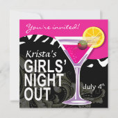 Invitation Zebra Swoop Girls' Night Out Cocktail Party (Devant)