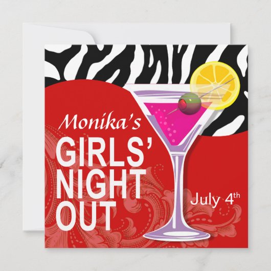 Invitation Zebra Swoop Girls' Night Out Cocktail Party (Devant)