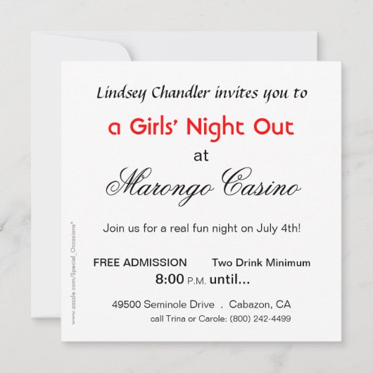 Invitation Zebra Swoop Girls' Night Out Cocktail Party (Dos)