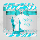 Invitation Zebra Turquoise Bleu Haut talon Lace Pearl Anniver (Devant / Derrière)