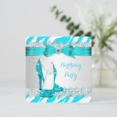 Invitation Zebra Turquoise Bleu Haut talon Lace Pearl Anniver (Debout devant)
