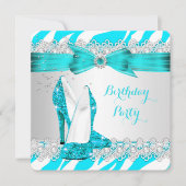 Invitation Zebra Turquoise Bleu Haut talon Lace Pearl Anniver (Devant)