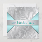 Invitation Zebra Turquoise Blue 21e fête d'anniversaire (Devant)