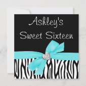 Invitation Zebra Turquoise Blue Bow Diamond Sweet 16 Invitati (Devant)