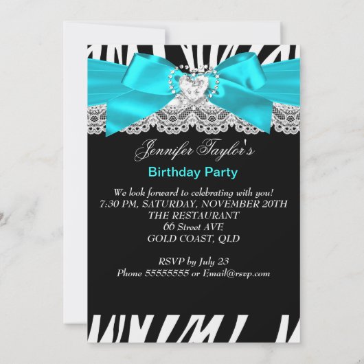 Invitation Zebra Turquoise Turquoise Chaussure haute talon An (Dos)