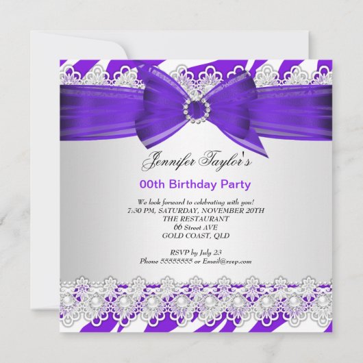 Invitation Zebra violet blanc haut talon Lace Pearl Anniversa (Dos)