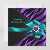 Invitation Zebra violet Turquoise fête d'anniversaire bleu no (Devant)