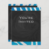 Invitation Zèbre bleu et blanc avec Monogramme (Devant / Derrière)