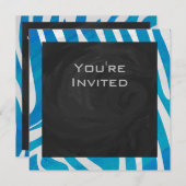 Invitation Zèbre bleu et blanc avec Monogramme (Devant / Derrière)