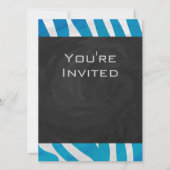 Invitation Zèbre bleu et blanc avec Monogramme (Devant)