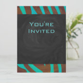 Invitation Zèbre Brown et Turquoise avec Monogramme (Debout devant)