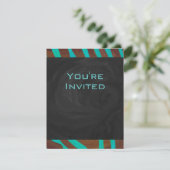 Invitation Zèbre Brown et Turquoise avec Monogramme (Debout devant)