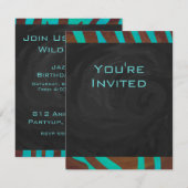 Invitation Zèbre Brown et Turquoise avec Monogramme (Devant / Derrière)