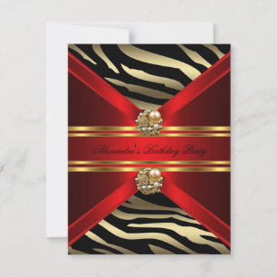 Invitation Zèbre Élégant Animal Royal Rouge Or Noir Anniversa