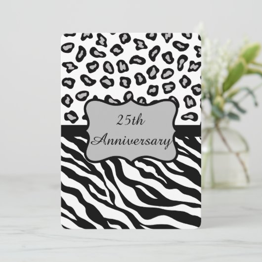 Invitation Zèbre gris noir Leopard 25e anniversaire (Debout devant)