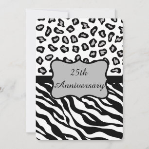 Invitation Zèbre gris noir Leopard 25e anniversaire