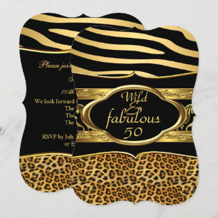 Invitation Zèbre Léopard Noir Or Anniversaire Fabulux Sauvage