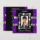 Invitation Zèbre Léopard Violet Seize 16 Noir Blanc (Devant / Derrière)