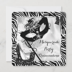 Invitation Zèbre Noir Blanc Mascarade Quinceanera Talons Haut