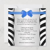 Invitation Zèbre noir blanc, ruban bleu imprimé Sweet 16 (Dos)