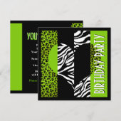 Invitation Zèbre noir et blanc de léopard vert de poster de (Devant / Derrière)