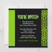 Invitation Zèbre noir et blanc de léopard vert de poster de (Dos)