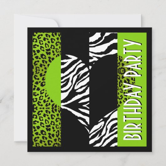 Invitation Zèbre noir et blanc de léopard vert de poster de (Devant)