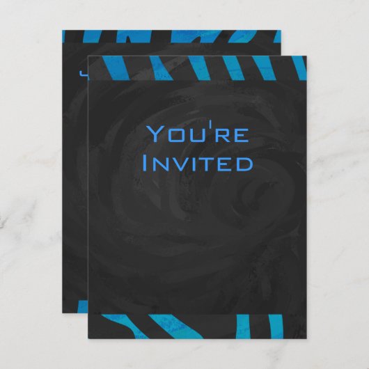 Invitation Zèbre noir et bleu avec Monogramme (Devant / Derrière)